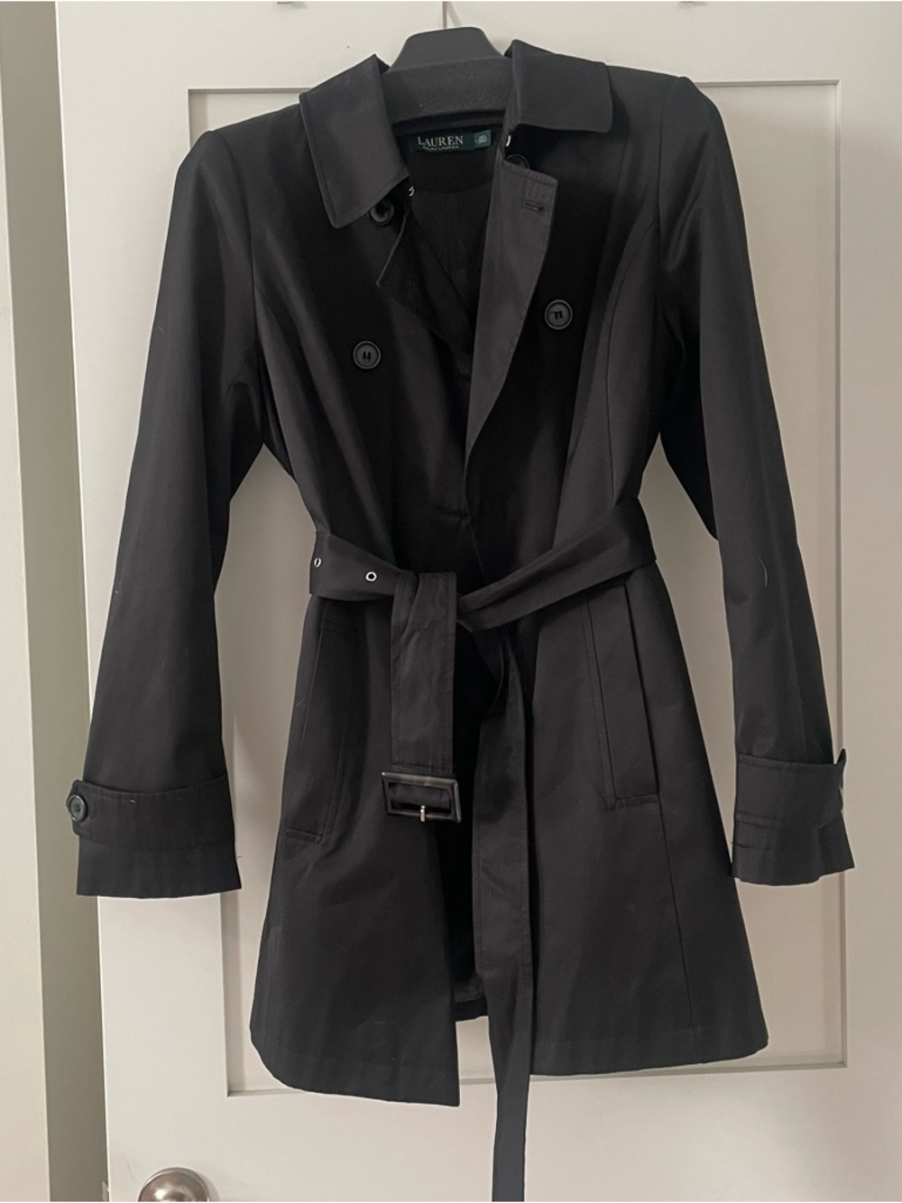 Lauren Ralph Lauren Water-Resistant Mid-Length Black Trench Coat